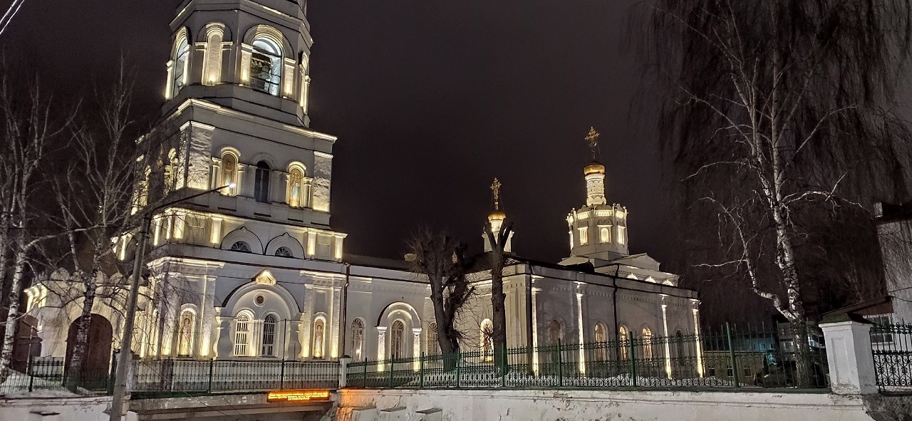 Архитектурное освещение храма Бориса и Глеба Художественная подсветка храма Рязань